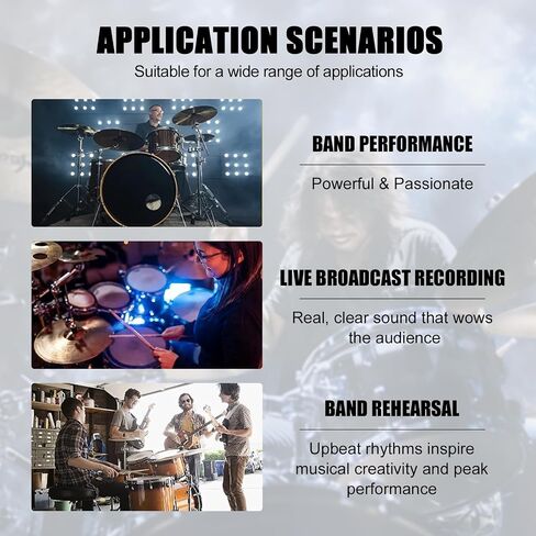 Drum Mic Set 7-Piece Wired Microphone Kit with Case for Recording | Includes Bass, Snare, Tom and Cymbal Mics, Thread Clips & Mic Holders for Studio, Live Performance, Music Production in Kuwait