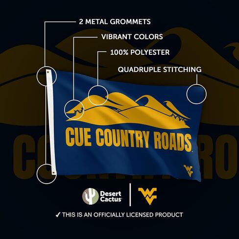 علم جامعة فرجينيا الغربية بصبار الصحراء - لافتة متسلقي الجبال WVU مقاس 3 × 5 أقدام، عرض قماشي متين للاستخدام الداخلي/الخارجي (النمط L1) in Kuwait