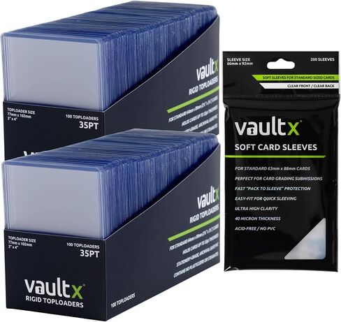 Vault X (400 Pack) - 200 Toploaders 35pt & 200 Penny Sleeves - 3" x 4" Rigid Card Holders + Soft Sleeves for Trading Cards in Kuwait