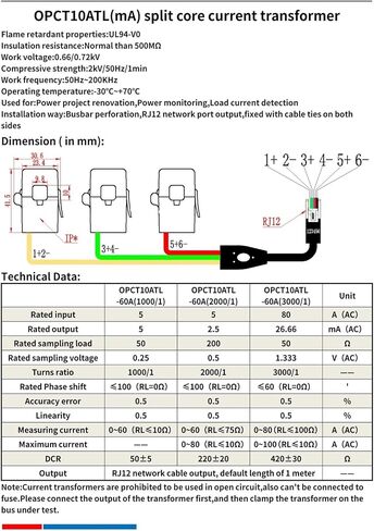 OPCT16ATL Split Core Current Transformer Three-in-one with RJ12 CT 5A 10A 30A 50A 100A 150A/50mA 100mA Clamp(OPCT10ATL 1000-1) in Kuwait