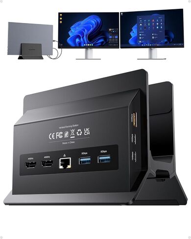 USB C Docking Station Dual Monitor 4K 60Hz, 11-in-1 Vertical Laptop Dock with Stand, 100W PD Charging, 10Gbps USB-C & USB-A, Gigabit Ethernet for Windows/Dell/Lenovo/HP Laptops in Kuwait