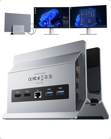 USB C Docking Station Dual Monitor 4K 60Hz, 11-in-1 Vertical Laptop Dock with Stand, 100W PD Charging, 10Gbps USB-C & USB-A, Gigabit Ethernet for Windows/Dell/Lenovo/HP Laptops in Saudi Arabia