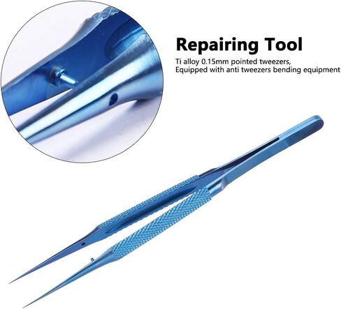 Straight Pointed Repair Tweezers, Anti Magnetic Grip Tool for Microscope Lab Ti Alloy Blue 0.15mm Fine Tip with Bending Protector 1 Piece in Kuwait