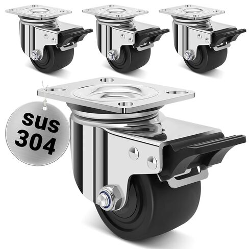 Nefish 1.25 Inch Small Caster Wheels Set of 4, Heavy Duty Low Profile Casters 1,100 Lbs, Durable Plate Swivel Nylon Wheels with Brake, Anti-wear Furniture Casters Extra-Wide Smooth for Bed Workbench in Kuwait