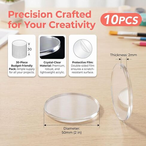 Acrylic Circle Blanks Clear Round Acrylic 30 Pack 2 Inch Clear Acrylic Round Blanks Circle Discs Transparent Coasters Ornaments Miniature Bases for DIY Crafts Painting Badge Reels Cake Disks in Kuwait