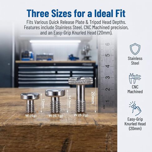 15 Pack 1/4"-20 Camera Screws Kit, 3 Sizes Stainless Steel Tripod Screw Set with Storage Case, for Quick Release Plate, Tripod, Monopod Camera Mount Screw Replacement in Kuwait