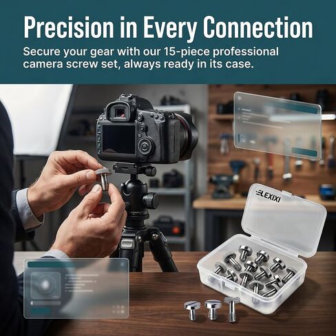 15 Pack 1/4"-20 Camera Screws Kit, 3 Sizes Stainless Steel Tripod Screw Set with Storage Case, for Quick Release Plate, Tripod, Monopod Camera Mount Screw Replacement in Kuwait