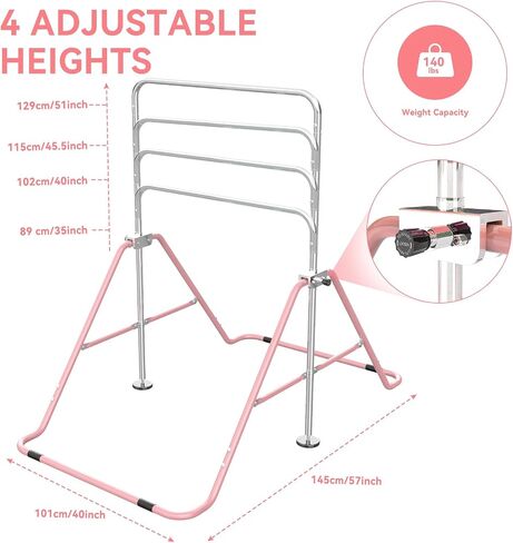 FINCOME Gymnastics Bar for Kids with Gymnastics Rings, Height Adjustable Gymnastics Horizontal Bar, Foldable Bar Gymnastics Equipment for Home Room Indoor Outdoor Training, Gymnastic Bar in Kuwait