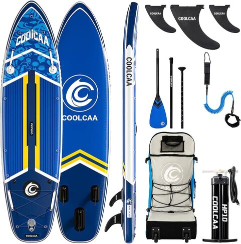 COOLCAA Inflatable Paddle Board, 440lb Max Capacity, Stand Up Board with Premium SUP Accessories, Stable Design, Non-Slip Comfort Deck, Boards for Adults & Youth, 10'6 x 33'' x 6'' Blue in Kuwait