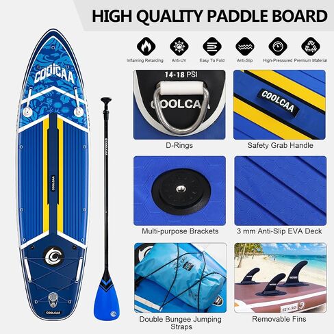 COOLCAA Inflatable Paddle Board, 440lb Max Capacity, Stand Up Board with Premium SUP Accessories, Stable Design, Non-Slip Comfort Deck, Boards for Adults & Youth, 10'6 x 33'' x 6'' Blue in Kuwait