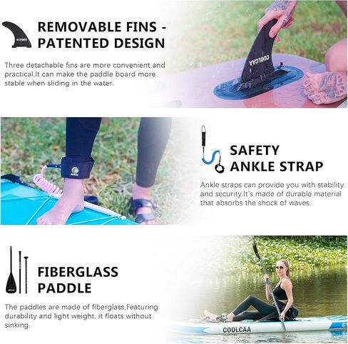 COOLCAA Inflatable Paddle Board, 440lb Max Capacity, Stand Up Board with Premium SUP Accessories, Stable Design, Non-Slip Comfort Deck, Boards for Adults & Youth, 10'6 x 33'' x 6'' Blue in Kuwait