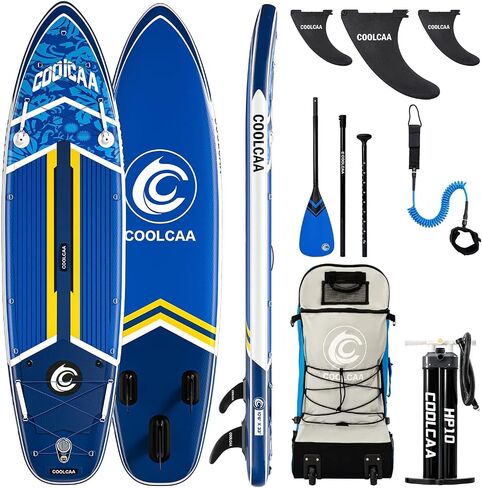 COOLCAA Inflatable Paddle Board, 440lb Max Capacity, Stand Up Board with Premium SUP Accessories, Stable Design, Non-Slip Comfort Deck, Boards for Adults & Youth, 10'6 x 33'' x 6'' Blue in Kuwait