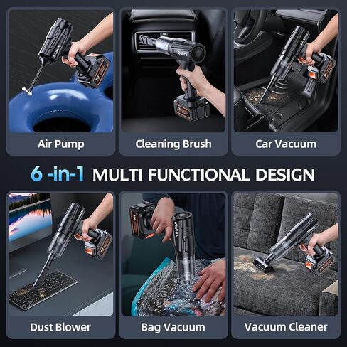 Handheld Cordless Vacuum Cleaner - 50000Pa High-Power Brushless Motor, Rechargeable Car Vacuum with 2 Batteries & Charger, 6-in-1 Portable Vacuum Cleaners for Home, Pet Hair, Keyboard, Black in Kuwait