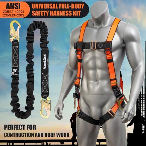 Fall Protection Safety Belt With Shock Absorbing Lanyard, Full Body Construction Protection Fall Arrest ANSI Compliant in Kuwait