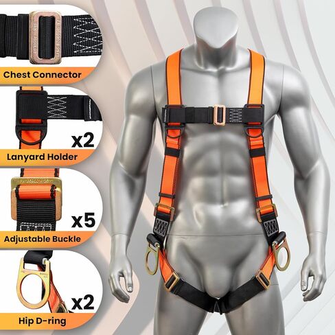 Fall Protection Safety Belt With Shock Absorbing Lanyard, Full Body Construction Protection Fall Arrest ANSI Compliant in Kuwait