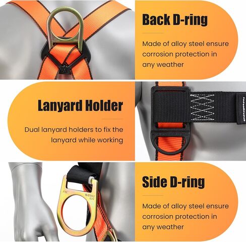 Fall Protection Safety Belt With Shock Absorbing Lanyard, Full Body Construction Protection Fall Arrest ANSI Compliant in Kuwait