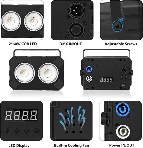 Telbum LED Stage Lights 2 Pack - 120W RGBW 4in1 Stage Wash Light، COB Par Light - التحكم DMX - مصابيح الصوت المنشط لأحداث الزفاف والحفلات الموسيقية والكنيسة ومسرح النادي وبار الحفلات in Kuwait