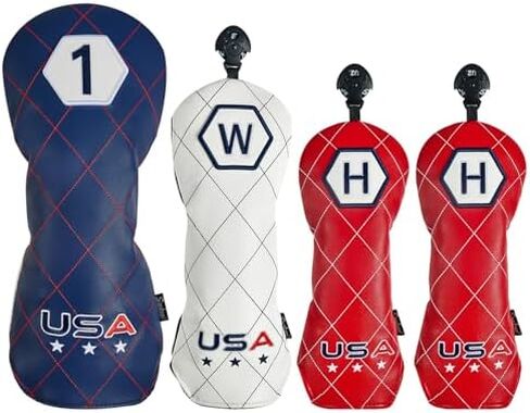 Golf Head Covers Funny for Men, 4-Pack Golf Club Covers Driver Fairway Hybrid Headcover Set, Universal Fit Patriotic Golf Accessories in Kuwait
