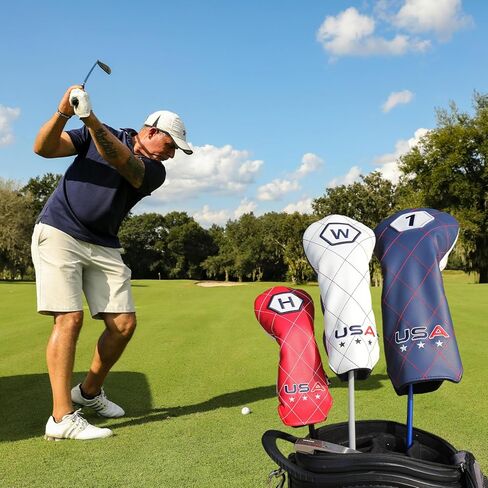 Golf Head Covers Funny for Men, 4-Pack Golf Club Covers Driver Fairway Hybrid Headcover Set, Universal Fit Patriotic Golf Accessories in Kuwait