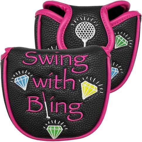 غطاء Giggle Golf Mallet Putter، مصنوع من جلد البولي يوريثان بتصميمات مطرزة ملونة وإغلاق مغناطيسي، للرجال والنساء (أرجوحة مع بلينغ) in Kuwait