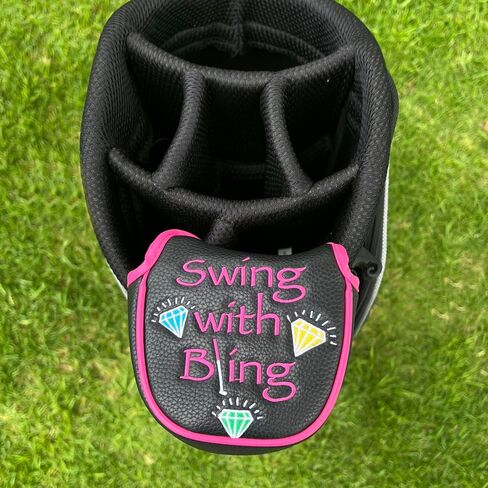 غطاء Giggle Golf Mallet Putter، مصنوع من جلد البولي يوريثان بتصميمات مطرزة ملونة وإغلاق مغناطيسي، للرجال والنساء (أرجوحة مع بلينغ) in Kuwait
