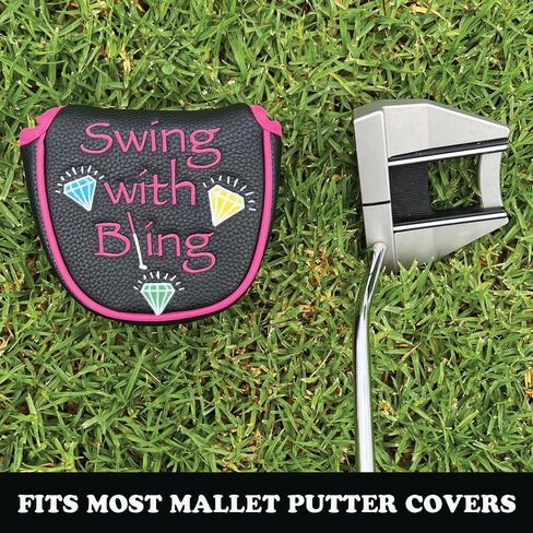 غطاء Giggle Golf Mallet Putter، مصنوع من جلد البولي يوريثان بتصميمات مطرزة ملونة وإغلاق مغناطيسي، للرجال والنساء (أرجوحة مع بلينغ) in Kuwait