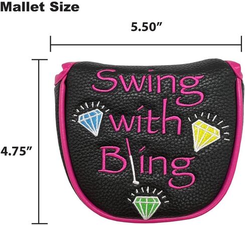 غطاء Giggle Golf Mallet Putter، مصنوع من جلد البولي يوريثان بتصميمات مطرزة ملونة وإغلاق مغناطيسي، للرجال والنساء (أرجوحة مع بلينغ) in Kuwait