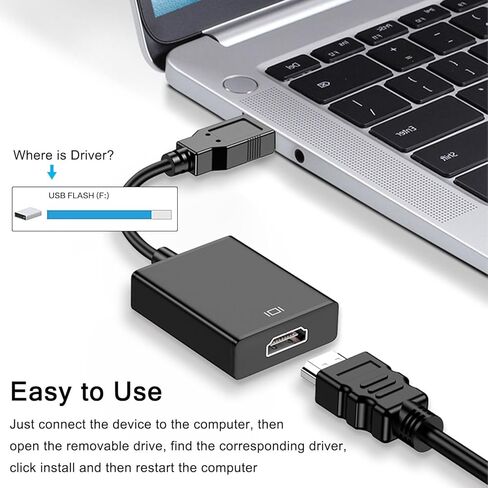 محول AKWOR USB إلى HDMI، محول صوت فيديو USB 3.0 إلى HDMI 1080P لتوصيل الكمبيوتر، كمبيوتر محمول للشاشة/HDTV/جهاز العرض، يدعم أنظمة Windows in Kuwait