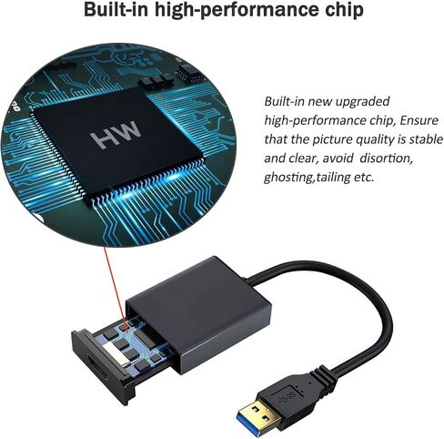 محول AKWOR USB إلى HDMI، محول صوت فيديو USB 3.0 إلى HDMI 1080P لتوصيل الكمبيوتر، كمبيوتر محمول للشاشة/HDTV/جهاز العرض، يدعم أنظمة Windows in Kuwait