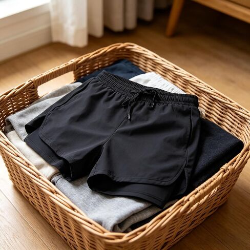 Men's Black 2-in-1 Running Shorts, Quick Dry Athletic Workout Shorts with Liner in Kuwait