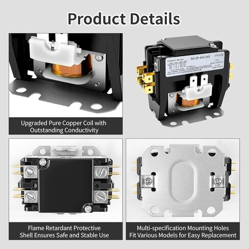 2 P 40A 24V AC Contactor with Silver Contacts for HVAC/Compressors | 2 Pole 40 Amp 24 VAC;Universal Fit；Silver Cadmium Oxide Contacts in Kuwait