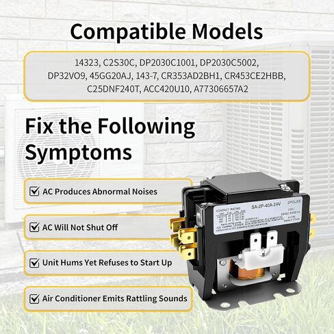 2 P 40A 24V AC Contactor with Silver Contacts for HVAC/Compressors | 2 Pole 40 Amp 24 VAC;Universal Fit；Silver Cadmium Oxide Contacts in Kuwait