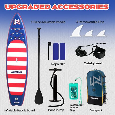 FunWater Nawakar قابل للنفخ SUP 11'x33 x6 لوح مجداف واقف مع تصميم ذيل السنونو، في كل مكان للبالغين / الشباب، لوح تجديف واسع وثابت مع ملحقات كاملة in Kuwait