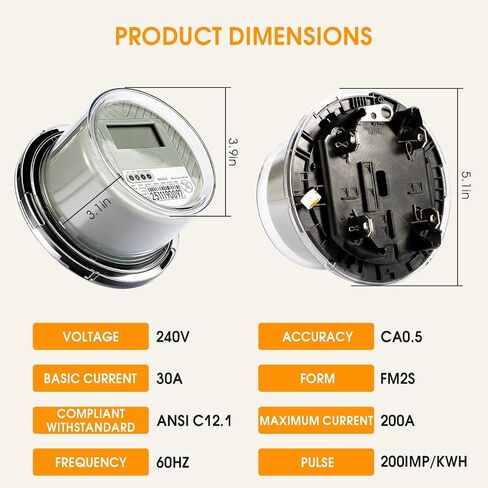 عداد كهربائي رقمي KWH 240 فولت 3 أسلاك، عداد طاقة RV وات ساعة، مراقب استهلاك الطاقة لمقطورة RV، العربة والنظام الكهربائي المنزلي (240، فولت (AC)) in Kuwait