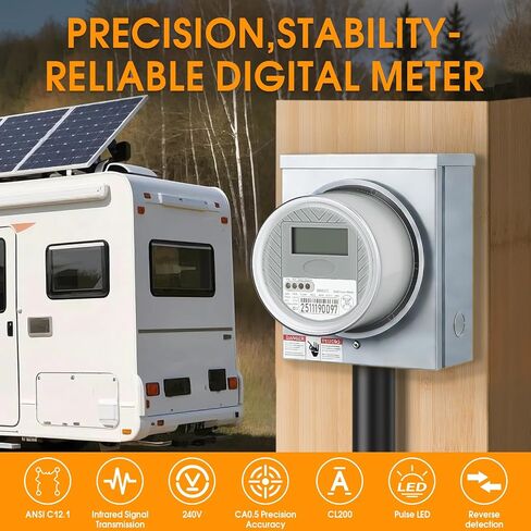 عداد كهربائي رقمي KWH 240 فولت 3 أسلاك، عداد طاقة RV وات ساعة، مراقب استهلاك الطاقة لمقطورة RV، العربة والنظام الكهربائي المنزلي (240، فولت (AC)) in Kuwait