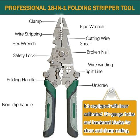 Folding Multifunction Wire Stripping Pliers, 1-Piece All-in-One Tool with Crimper & Cutter, Compact Electrical Pliers for Electricians in Kuwait