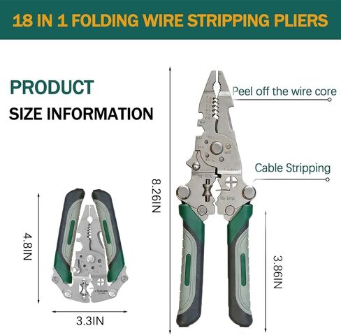 Folding Multifunction Wire Stripping Pliers, 1-Piece All-in-One Tool with Crimper & Cutter, Compact Electrical Pliers for Electricians in Kuwait