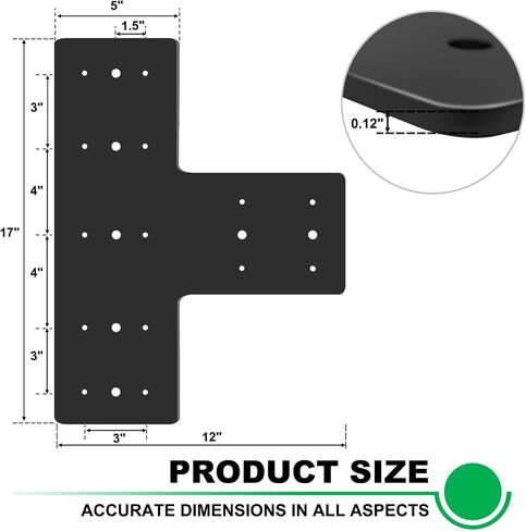 4 Pack 17x12 T Brackets for Wood 6X6 Post, T Shape Flat Mending Plate Heavy Duty, Metal T Post to Beam Bracket, T Pergola Bracket in Kuwait