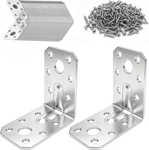 25 Pack 2x2x1-3/8 Angle Brackets for Wood Shelf Furniture with 300 Screw | Metal L Bracket Sturdy in Kuwait