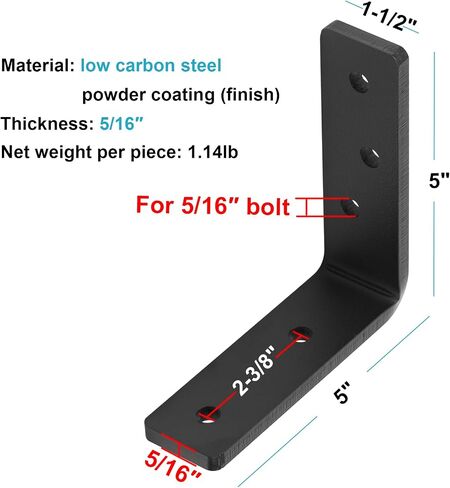 4 PCS Heavy Duty L Angle Bracket for Wood, Corner Brace, 5" x 5" x 1-1/2" | 5/16" Thick in Kuwait
