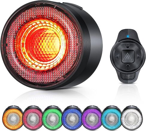 ONVIAN Colorful Bike Tail Light with Turn Signals, USB Rechargeable Bike Brake Light with Wireless Remote, 15 Light Modes 7 Colors Waterproof Cycling Safety Light for Adults Kids Road Mountain in Kuwait