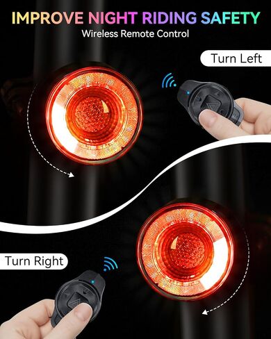 ONVIAN Colorful Bike Tail Light with Turn Signals, USB Rechargeable Bike Brake Light with Wireless Remote, 15 Light Modes 7 Colors Waterproof Cycling Safety Light for Adults Kids Road Mountain in Kuwait