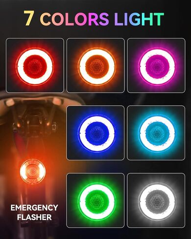 ONVIAN Colorful Bike Tail Light with Turn Signals, USB Rechargeable Bike Brake Light with Wireless Remote, 15 Light Modes 7 Colors Waterproof Cycling Safety Light for Adults Kids Road Mountain in Kuwait