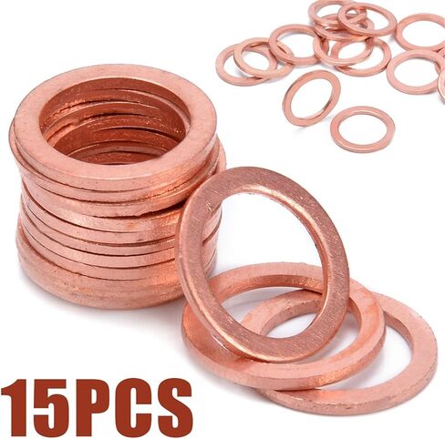 Zkenshan-washers M10 النحاس غسالة مسطحة حلقة الختم مجموعة طوقا للدراجات النارية دراجة سيارة الفرامل خط بانجو بولت سحق غسالات، 15 قطعة، مقاومة جيدة للتآكل in Kuwait