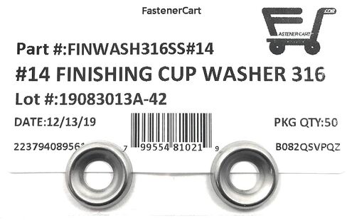 #14 Stainless Steel (316 Marine Grade Stainless) Finishing Washers Cup Washers Countersunk (50 Pieces) in Kuwait