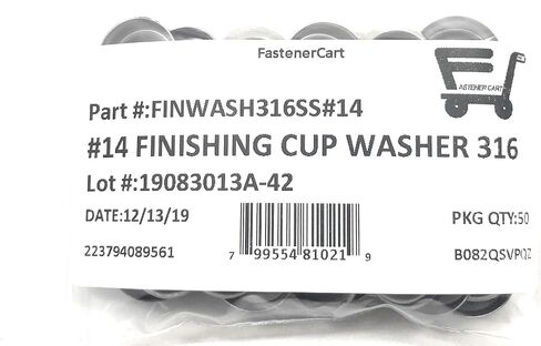 #14 Stainless Steel (316 Marine Grade Stainless) Finishing Washers Cup Washers Countersunk (50 Pieces) in Kuwait
