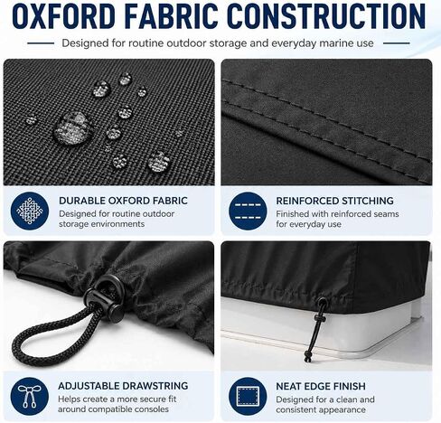 Boat Center Console Cover for Carolina Skiff 2380 DLX 2004–2016, Oxford Fabric Cover with Adjustable Hem to Help Keep It in Place During Storage in Kuwait