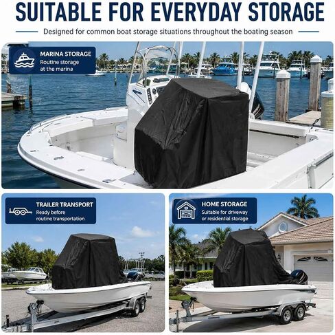 Boat Center Console Cover for Carolina Skiff 2380 DLX 2004–2016, Oxford Fabric Cover with Adjustable Hem to Help Keep It in Place During Storage in Kuwait