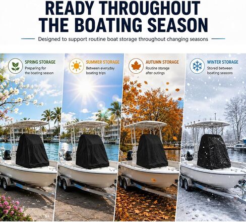Boat Center Console Cover for Carolina Skiff 2380 DLX 2004–2016, Oxford Fabric Cover with Adjustable Hem to Help Keep It in Place During Storage in Kuwait