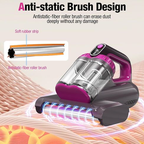 BYHUME Mattress Vacuum Cleaner, 17Kpa 650W Bed Vacuum Cleaner, 273nm UV-C Light & Ultrasonic 145°F Heating, 80000 RPM/Min Brushroll Rotation, Wide Suction Port for Pillows Cribs Sofa, Black Corded in Kuwait